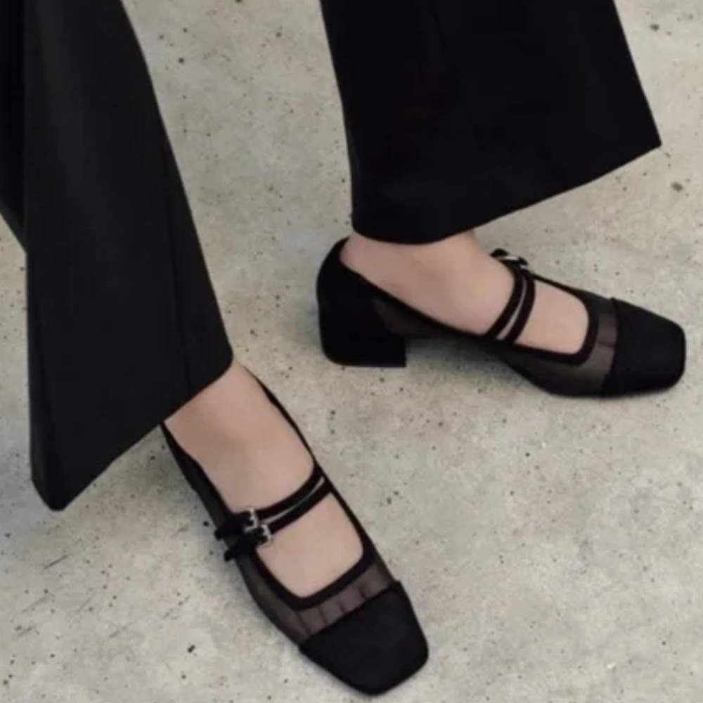 Zara Mesh Mary Jane Block Heels